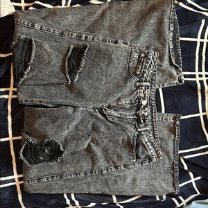 SHEIN Gray Distressed High-Waist Wide Leg Jeans